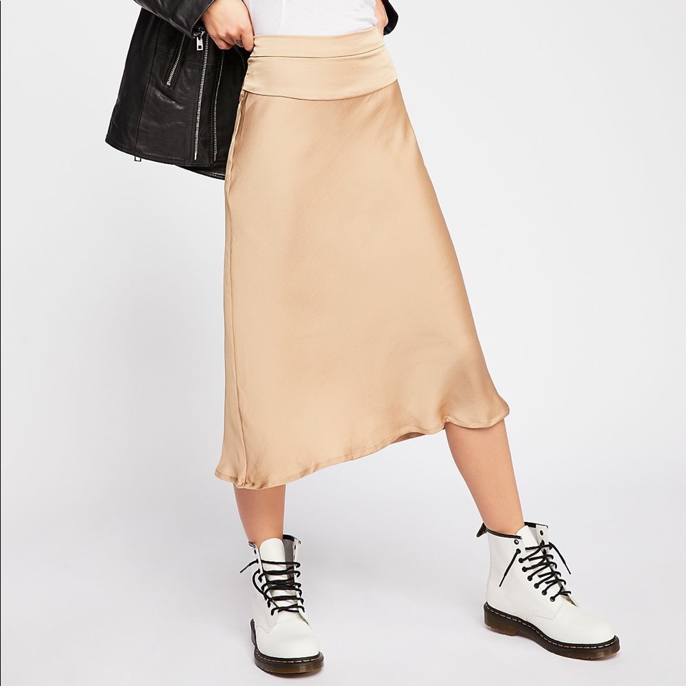 Free People Satin Midi Skirt